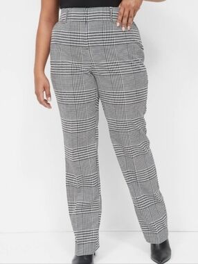 Lane Bryant Perfect Drape Straight Leg Pant Black White Houndstooth
